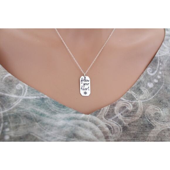 Sterling Silver Follow Your Heart Quote Necklace - Picture 3 of 5